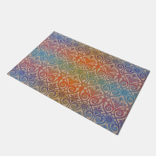 Vintage Damask Wallpaper - blue violet red II Doormat