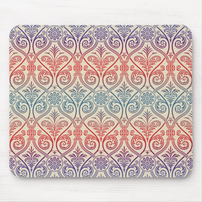 Vintage Damask Wallpaper - blue violet red Mouse Pad (Front)