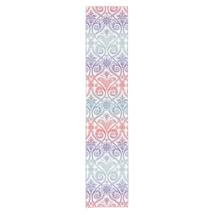 Vintage Damask Wallpaper - blue violet red Short Table Runner