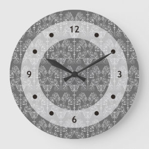 Vintage Damask Wallpaper - white + your backgr. Large Clock