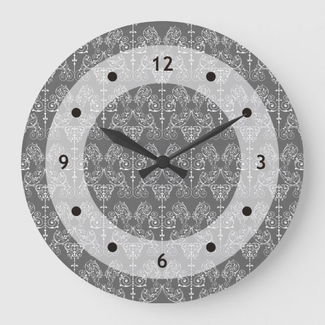 Vintage Damask Wallpaper - white + your backgr. Large Clock (Front)