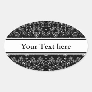 Vintage Damask Wallpaper - white + your backgr. Oval Sticker