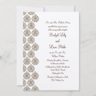 Vintage Damask Wedding Invitation on champagne