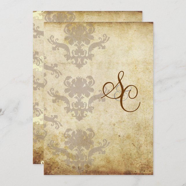 VINTAGE DAMASK WEDDING INVITATIONS (Front/Back)