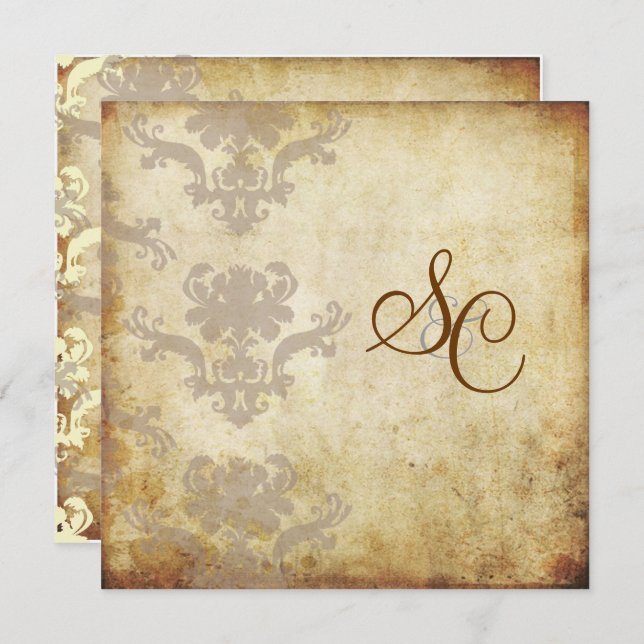 VINTAGE DAMASK WEDDING INVITATIONS (Front/Back)