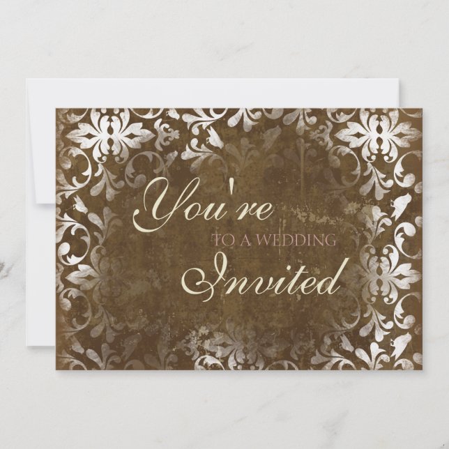 Vintage Damask Wedding Invitations, Espresso Invitation (Front)