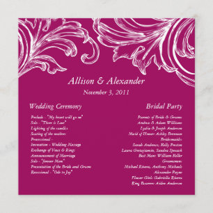 Vintage Damask Wedding Program  RASPBERRY & White