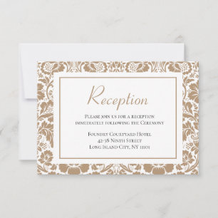 Vintage Damask Wedding Reception Floral Brown Lace Invitation
