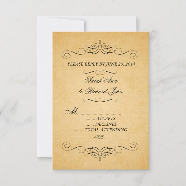 Vintage Damask Wedding RSVP Swirls Flourish (Front)