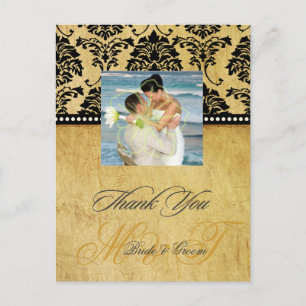 Vintage Damask Wedding Thank You Photo postcards, Postcard