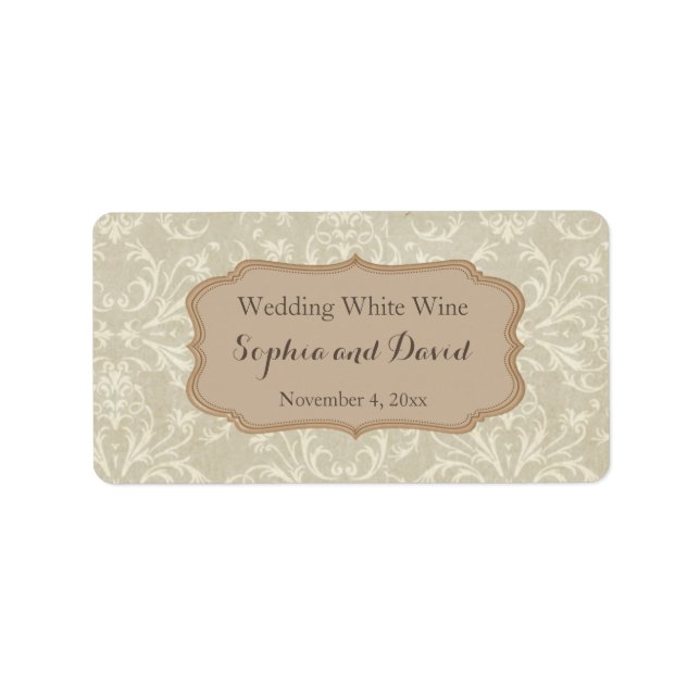 Vintage Damask Wedding Wine Favour Label (Front)