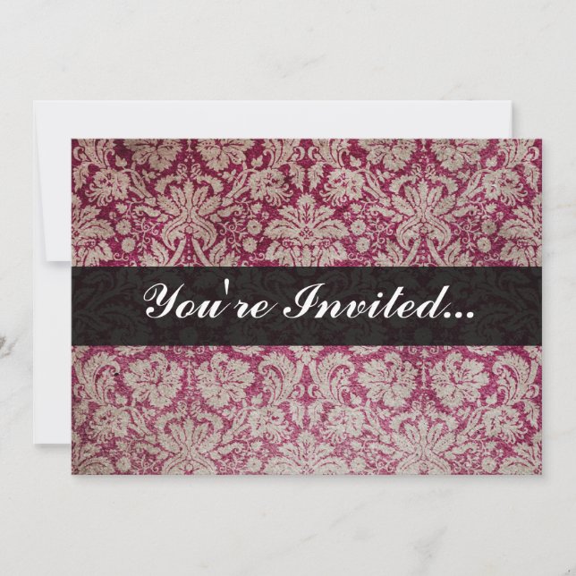 Vintage Damask Wine, Personalised Invitation (Front)