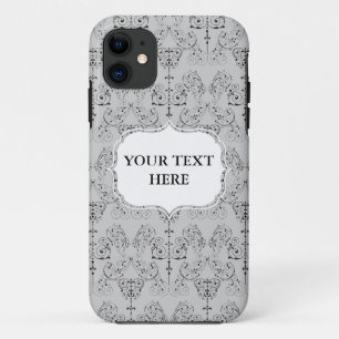 Vintage Damasks Wallpaper - black + your backgr. iPhone 11 Case