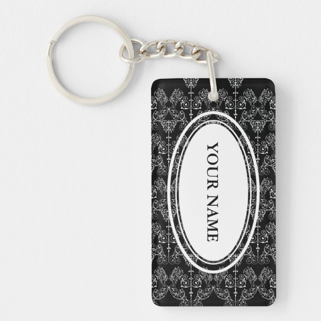 Vintage Damasks Wallpaper - white + your backgr. Key Ring (Front)