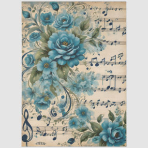 Vintage Dance Music Notes Floral Deco Design Tissue Paper