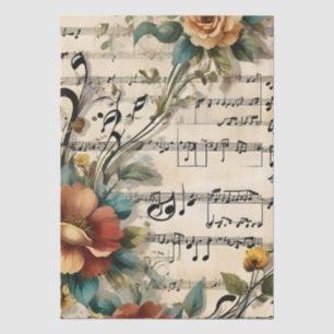 Vintage Dance Music Notes Floral Deco Design Tissue Paper