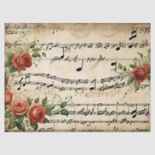 Vintage Dance Music Notes Floral Deco Design Tissue Paper