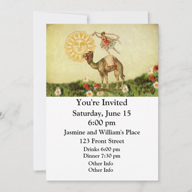 Vintage Dancer on a Camel Invitation (Front)