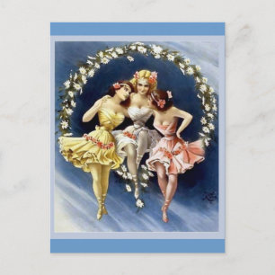 Vintage Dancing Ballerinas Postcard