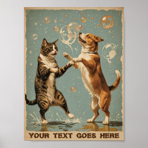 Vintage dancing cat and dog poster