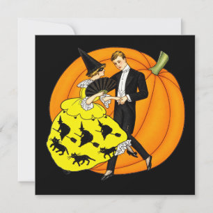 Vintage Dancing Halloween Couple Pumpkin Card