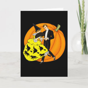Vintage Dancing Halloween Couple Pumpkin Card