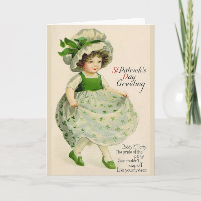 Vintage Dancing Irish Girl St. Patrick's Day Card (Front)