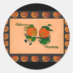 Vintage Dancing Jack o' Lanterns Classic Round Sticker