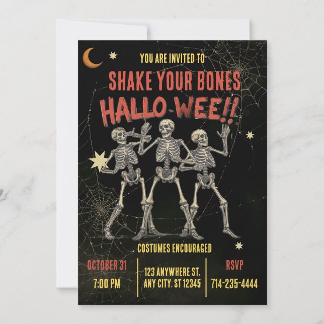 Vintage Dancing Skeleton Halloween Invitation (Front)