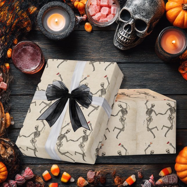 Vintage Dancing Skeleton Spooky Gothic Wrapping Paper (Creator Uploaded)