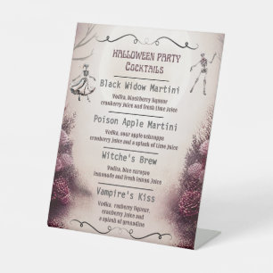 Vintage Dancing Skeletons Halloween Cocktail Menu Pedestal Sign