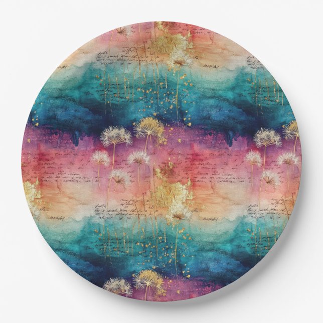 Vintage Dandelion Abstract Pattern (1) Paper Plate (Front)