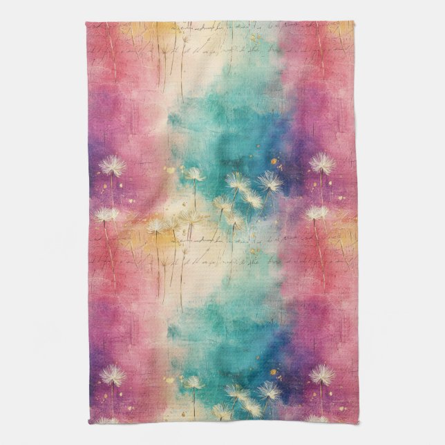 Vintage Dandelion Abstract Pattern (4) Tea Towel (Vertical)