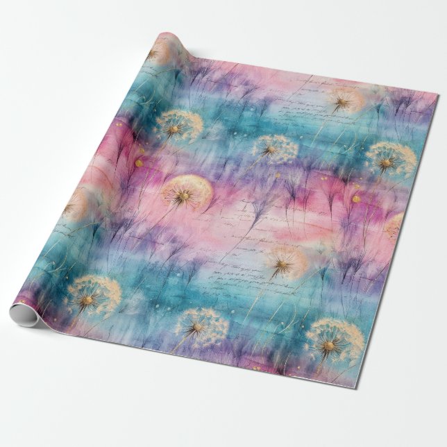 Vintage Dandelion Abstract Pattern (6) Wrapping Paper (Unrolled)