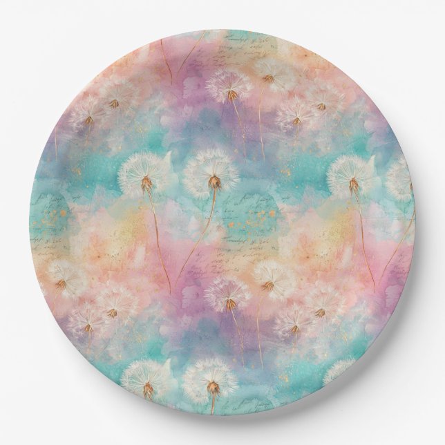 Vintage Dandelion Abstract Pattern (8) Paper Plate (Front)
