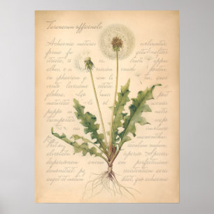 Vintage Dandelion Seed Head Botanical Poster