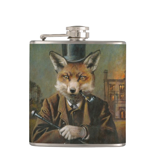 Vintage Dapper Fox Hip Flask (Front)