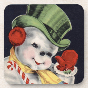 Vintage Dapper Snowman Set of Cork Coasters