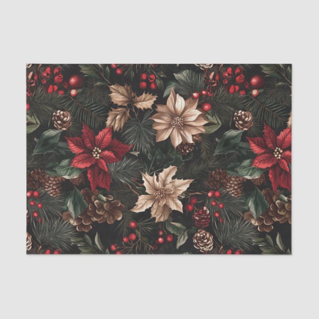 Vintage Dark and Moody Christmas Holiday Tissue Paper (Front)