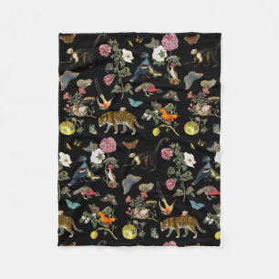 Vintage Dark Botanical Wild Animals in Forest Fleece Blanket