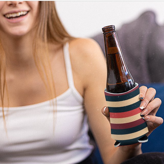 Vintage Dark Brown and Green Stripes Can Cooler (Can coolers)