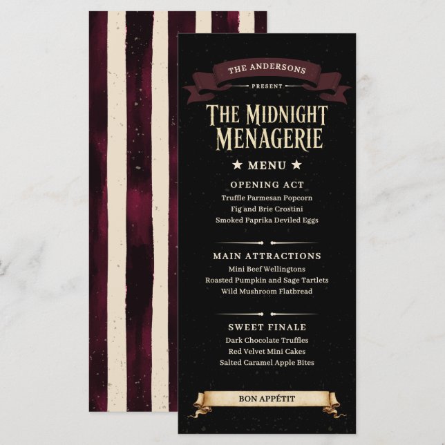 Vintage Dark Circus Halloween Party Menu (Front/Back)