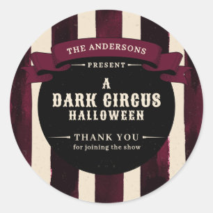 Vintage Dark Circus Halloween Party Thank You Classic Round Sticker