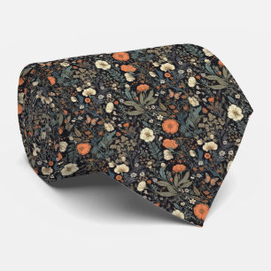 Vintage Dark Cottagecore Floral Butterfly Neck Tie