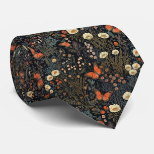 Vintage Dark Cottagecore Floral Butterfly Neck Tie