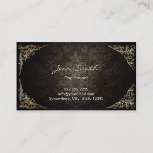 Vintage Dark Damask Dog Training Business Card
