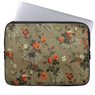 Vintage Dark Floral Orange Rose Botanical Pattern Laptop Sleeve