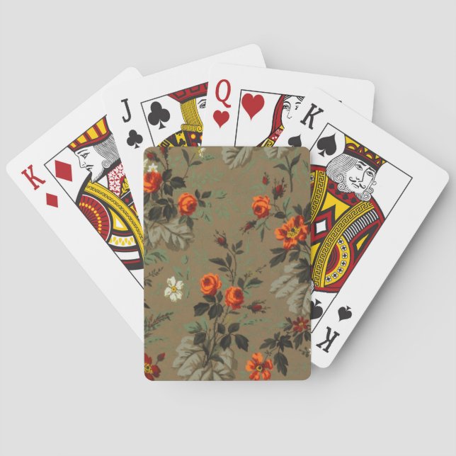 Vintage Dark Floral Orange Rose Botanical Pattern Playing Cards (Back)