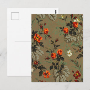 Vintage Dark Floral Orange Rose Botanical Pattern Postcard