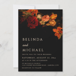 Vintage Dark Floral Wedding Invitation
